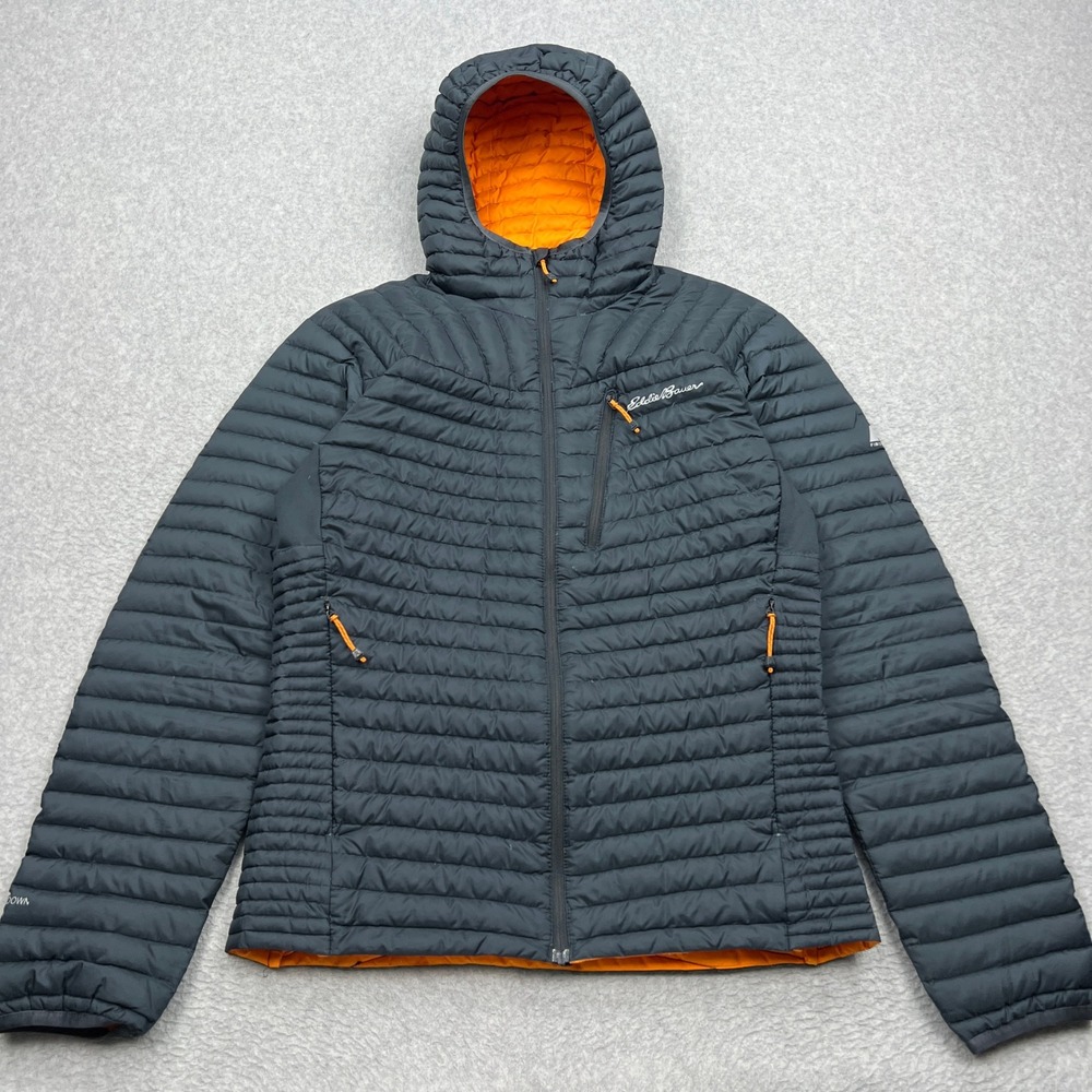 Eddie Bauer 800 Fill StormDown First Ascent Puffer Jacket Mens Small Gray Hooded
